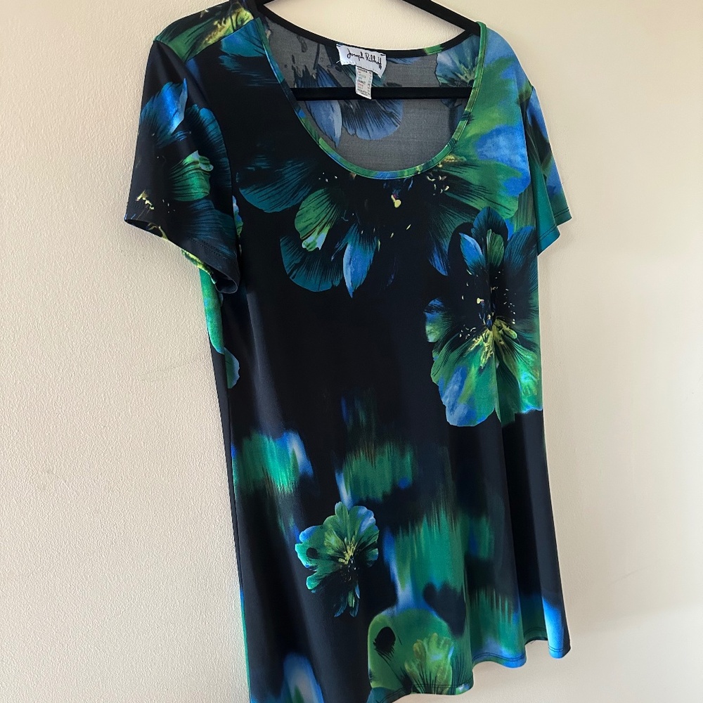 JOSEPH RIBKOFF FLORAL TUNIC TOP GREEN/BLACK/BLUE SIZE US 12